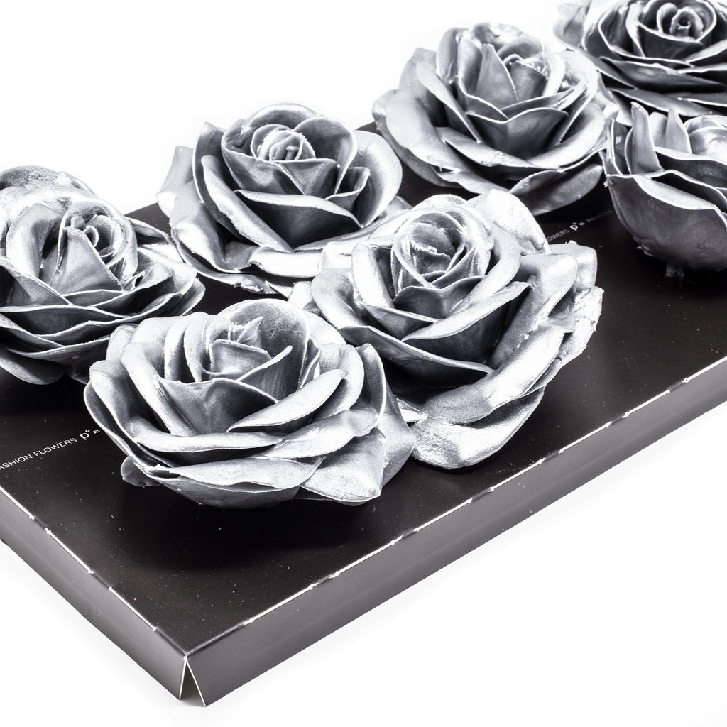 Lot de 10 roses en cire - Argent