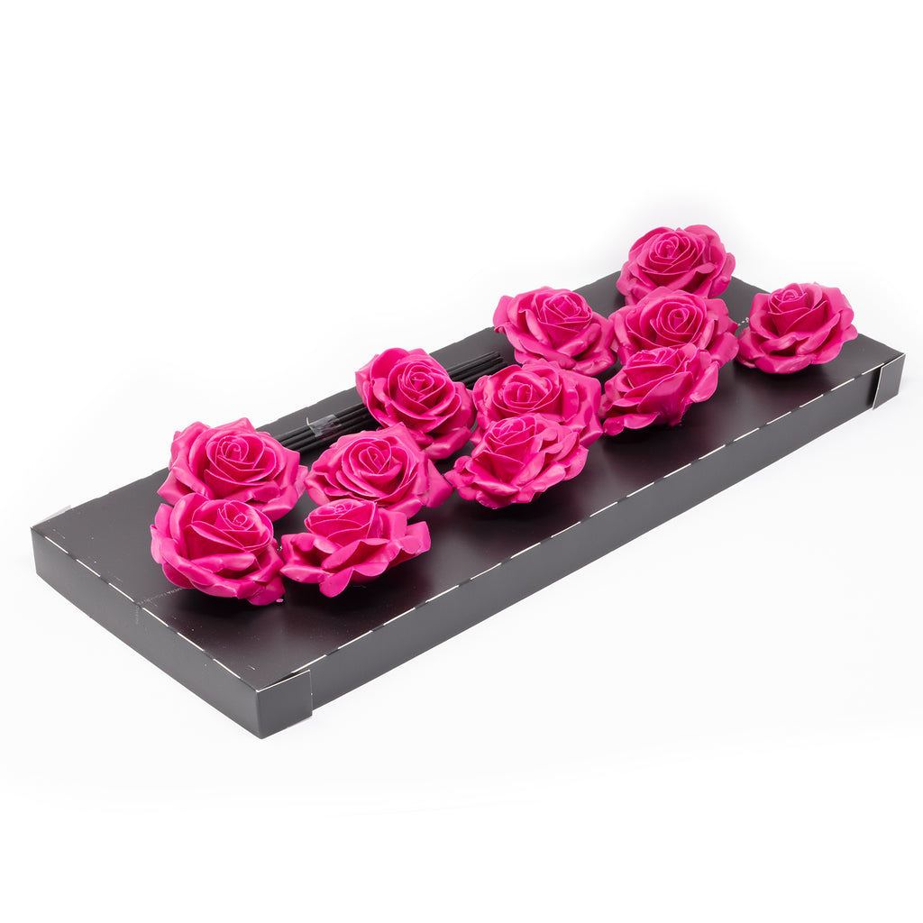Set of 12 wax roses - Cerise