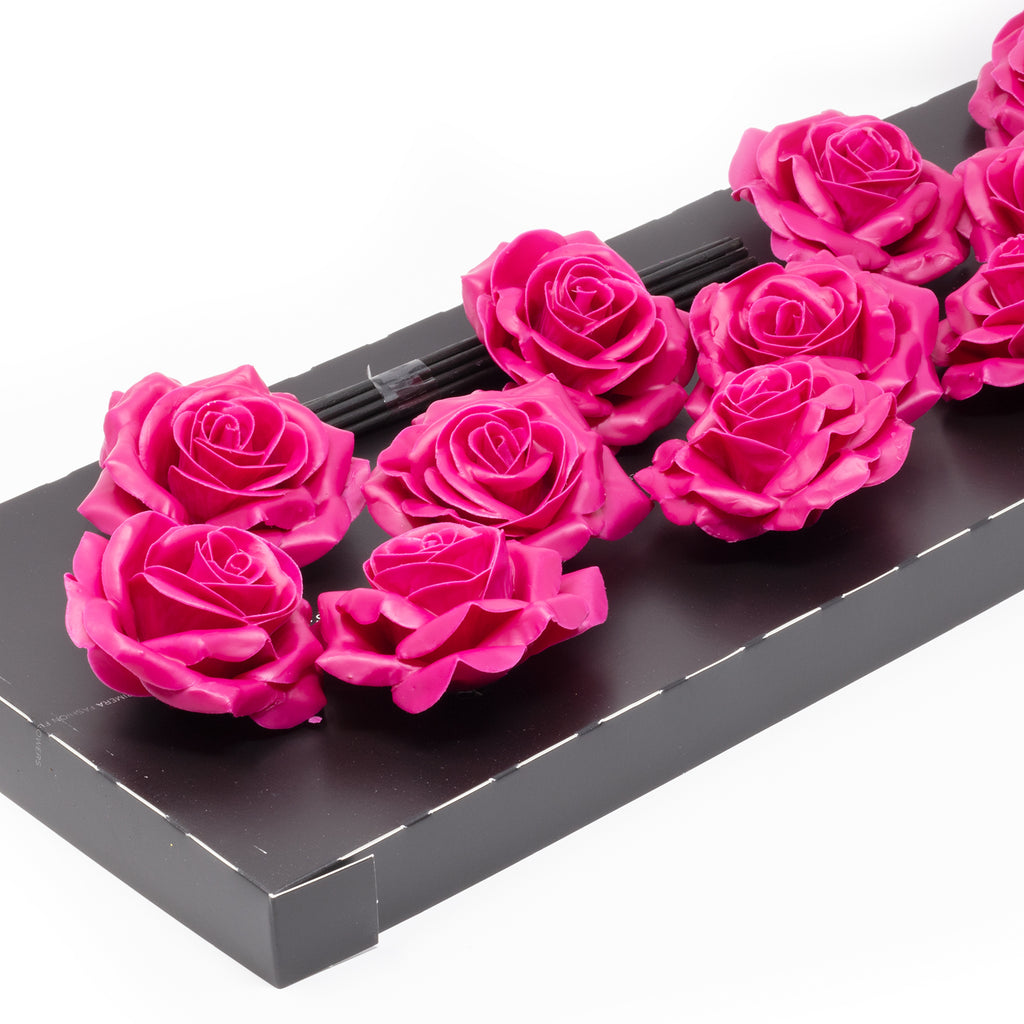 Set of 12 wax roses - Cerise