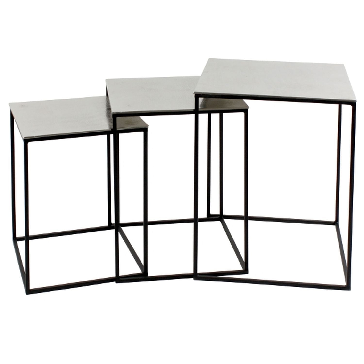 3-piece side table Square - silver/black - metal - 40.5x40.5x53 cm - (S) 32x32x43 cm - (M) 35x35x48 cm - (L) 40x40x53 cm