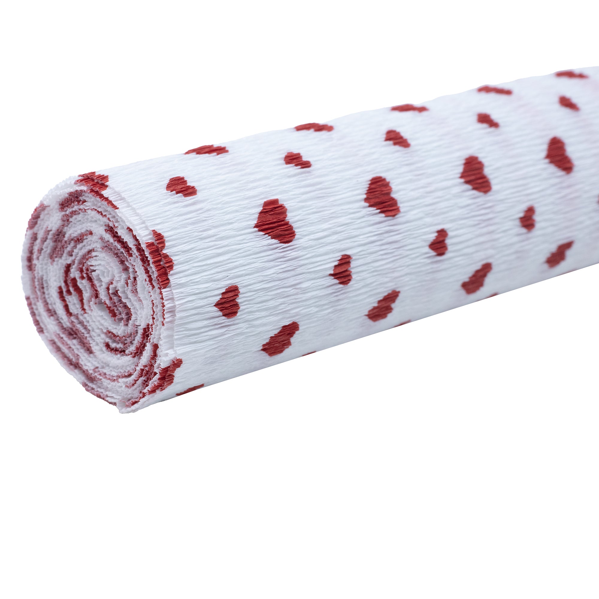 Papier crépon de qualité supérieure pour jardinier et fleuriste - 50 x 250 cm - blanc à cœurs rouges - imperméable et résistant à la lumière
