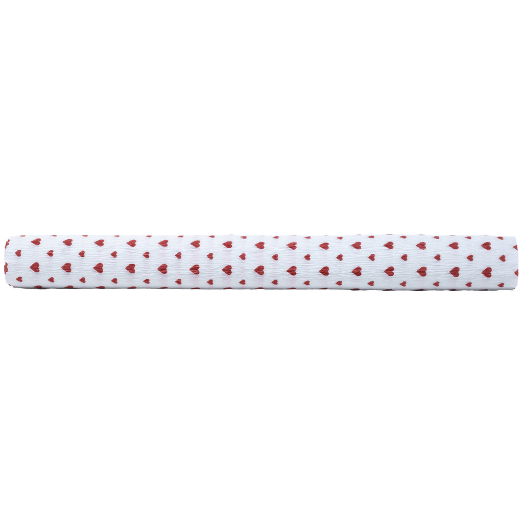 Papier crépon de qualité supérieure pour jardinier et fleuriste - 50 x 250 cm - blanc à cœurs rouges - imperméable et résistant à la lumière