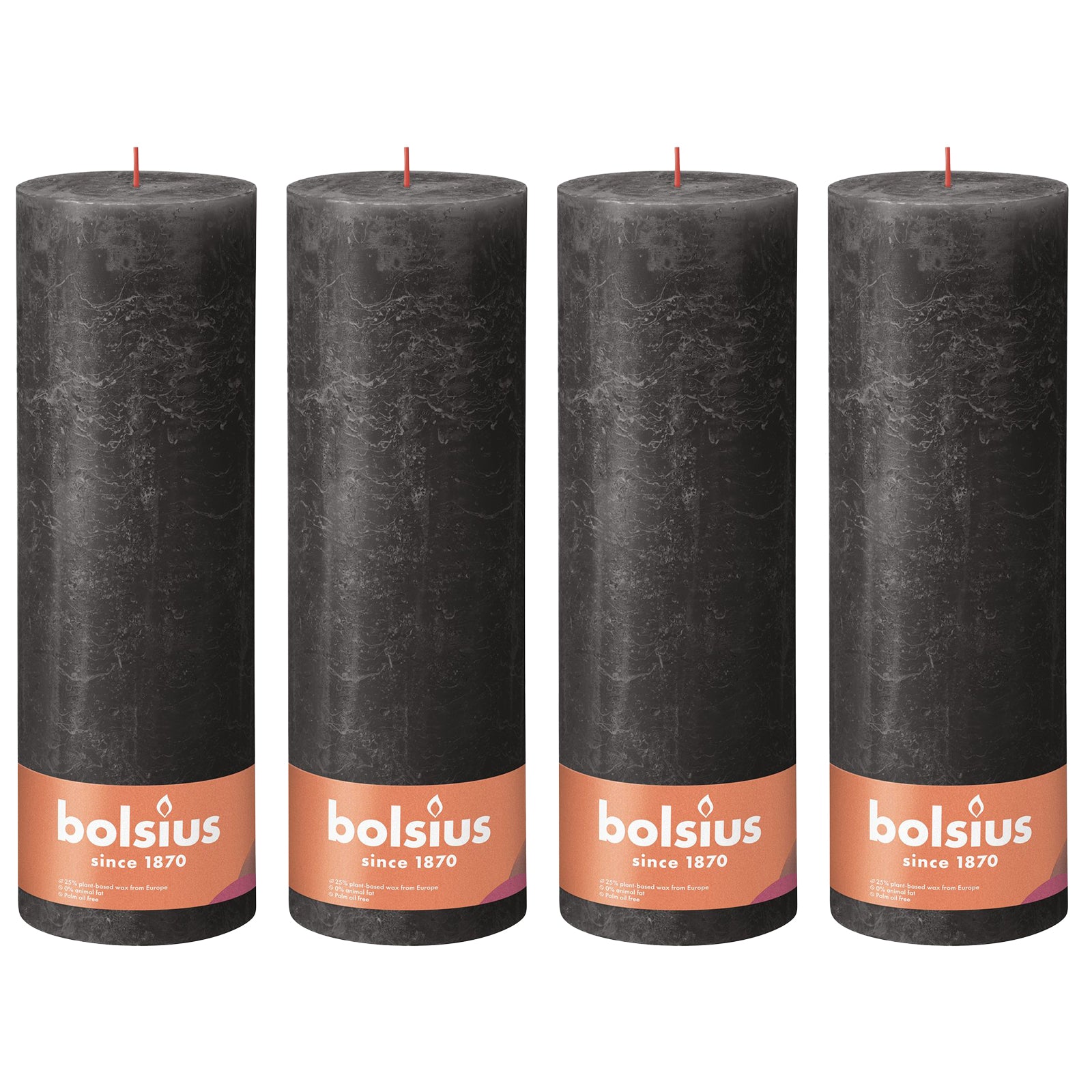 4er-Set Stumpenkerze - Höhe 30 cm - Durchmesser 10 cm - Rustik - Stürmisches Grau