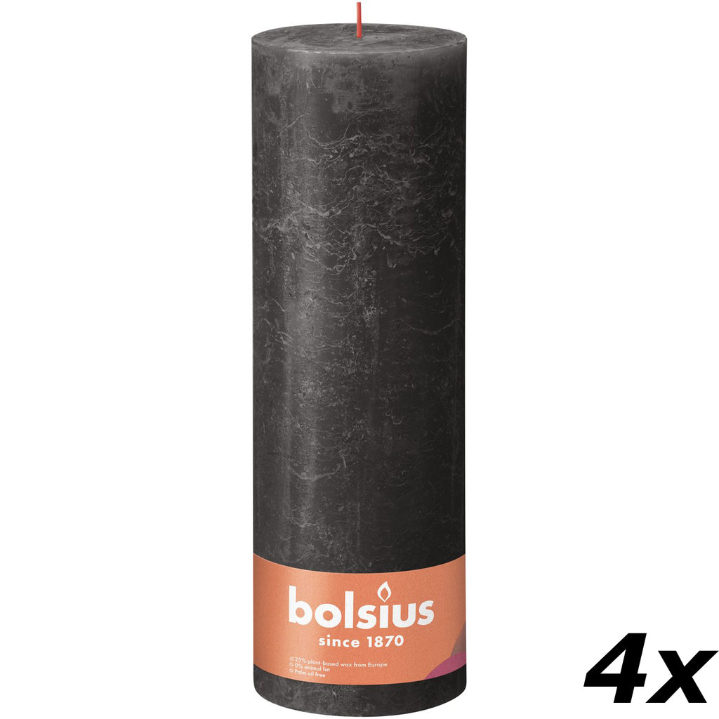 4er-Set Stumpenkerze - Höhe 30 cm - Durchmesser 10 cm - Rustik - Stürmisches Grau