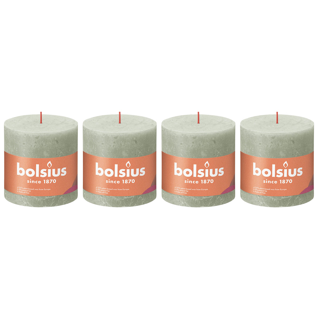 4er-Set Stumpenkerze - Höhe 10 cm - Durchmesser 10 cm - Rustik - Nebliges Grün