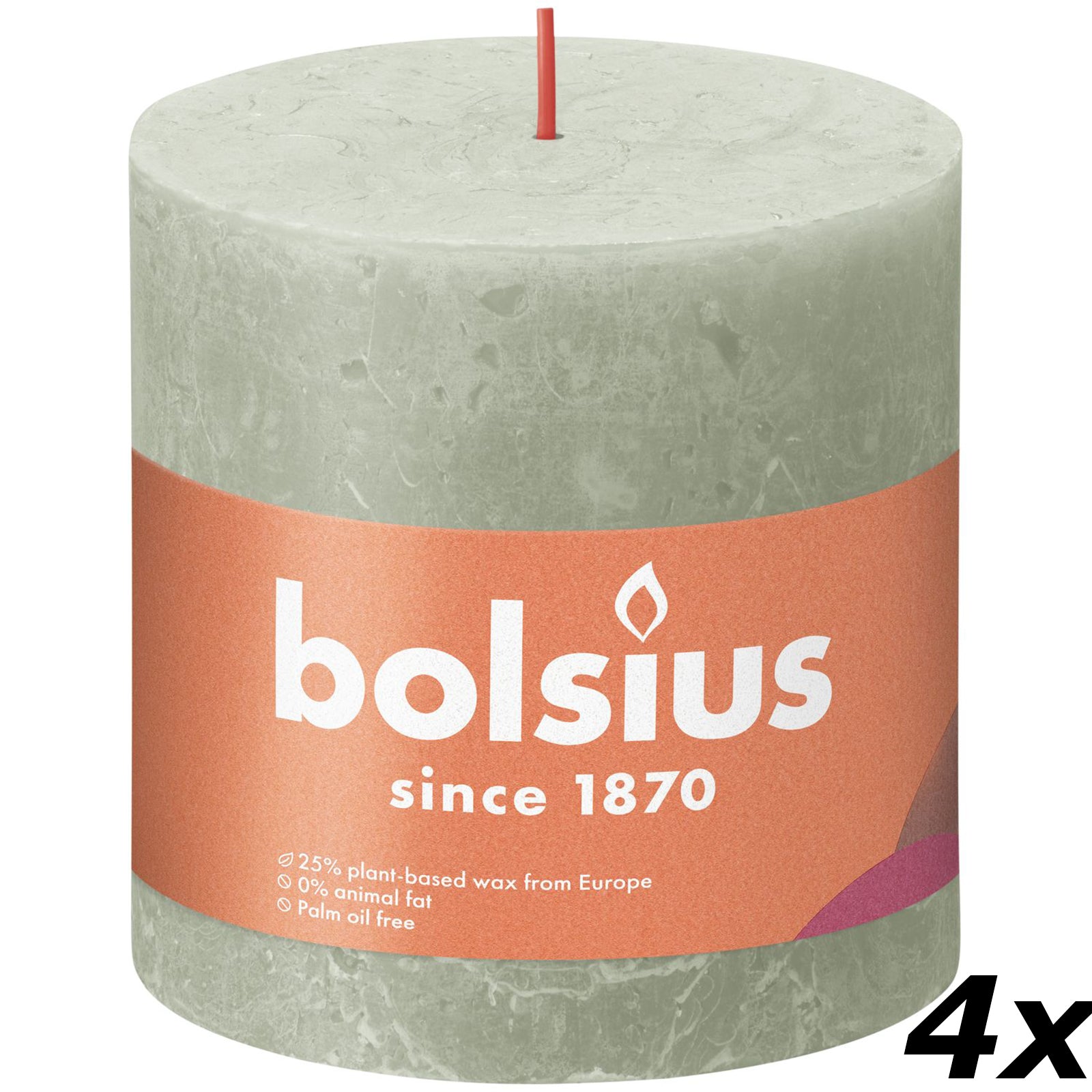 4er-Set Stumpenkerze - Höhe 10 cm - Durchmesser 10 cm - Rustik - Nebliges Grün