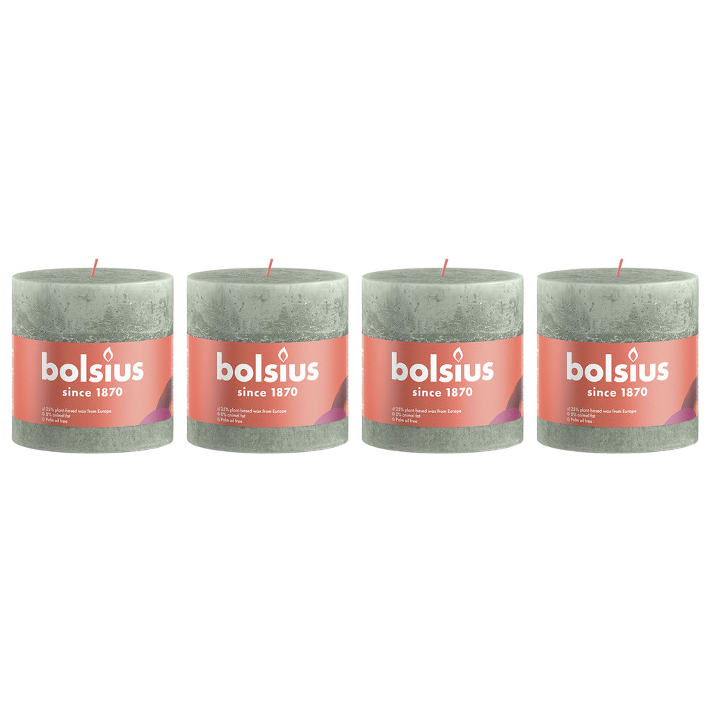 Lot de 4 bougies piliers - Hauteur 10 cm - Diamètre 10 cm - Style rustique - Vert jade