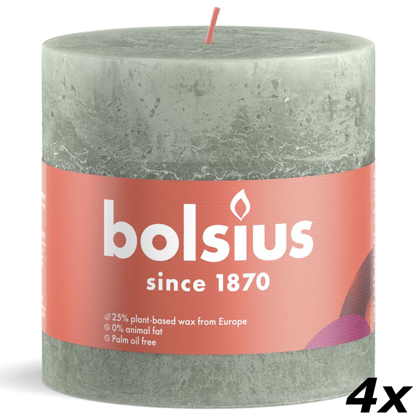 4er-Set Stumpenkerze - Höhe 10 cm - Durchmesser 10 cm - Rustik - Jade Grün