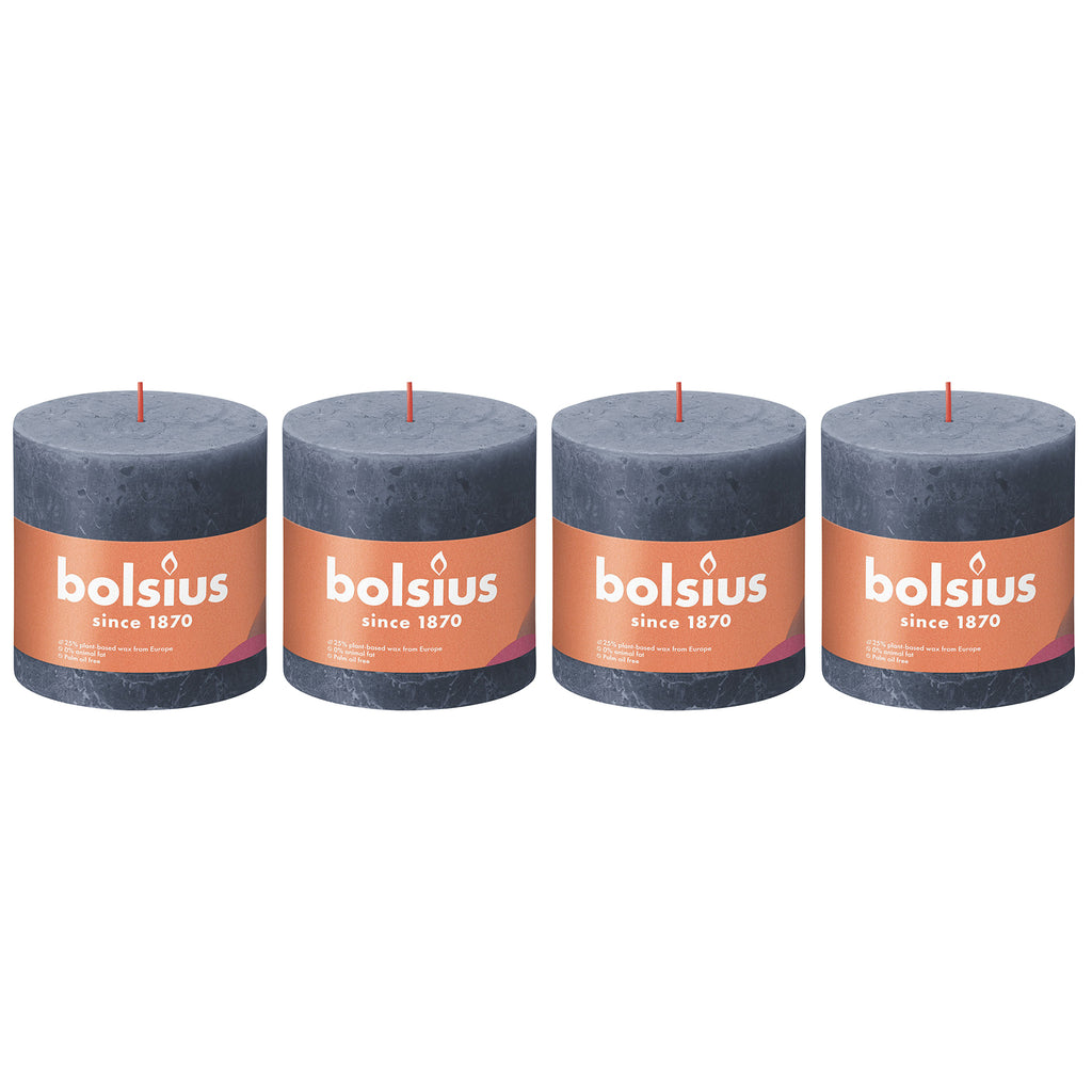 Lot de 4 bougies piliers - Hauteur 10 cm - Diamètre 10 cm - Style rustique - Bleu hortensia