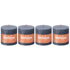Lot de 4 bougies piliers - Hauteur 10 cm - Diamètre 10 cm - Style rustique - Bleu hortensia