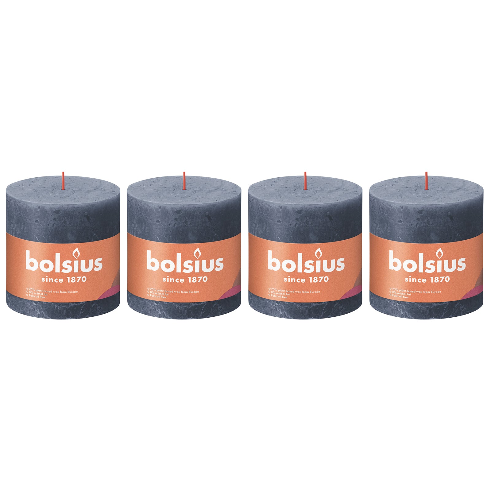 Lot de 4 bougies piliers - Hauteur 10 cm - Diamètre 10 cm - Style rustique - Bleu hortensia