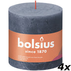 Lot de 4 bougies piliers - Hauteur 10 cm - Diamètre 10 cm - Style rustique - Bleu hortensia
