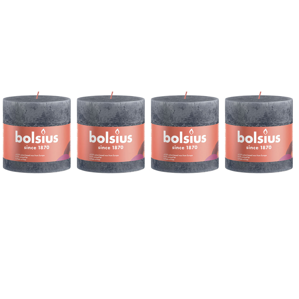 Set of 4 pillar candles - Height 10 cm - Diameter 10 cm - Rustic - Slate blue