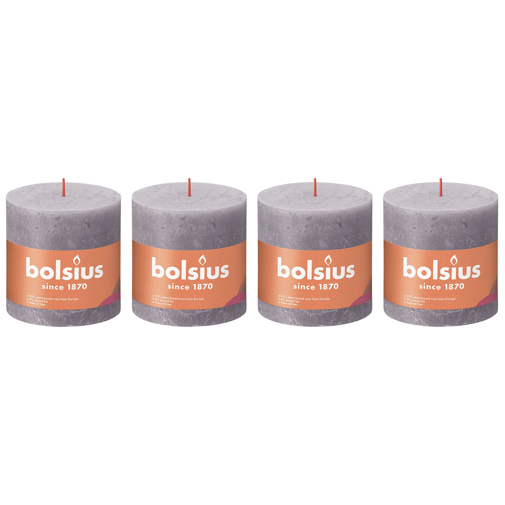 Lot de 4 bougies piliers - Hauteur 10 cm - Diamètre 10 cm - Style rustique - Lavande givrée