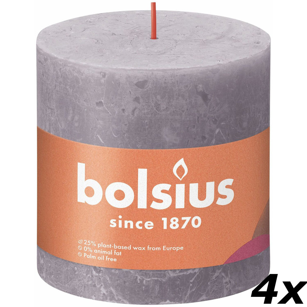 4er-Set Stumpenkerze - Höhe 10 cm - Durchmesser 10 cm - Rustik - Gefrorener Lavendel