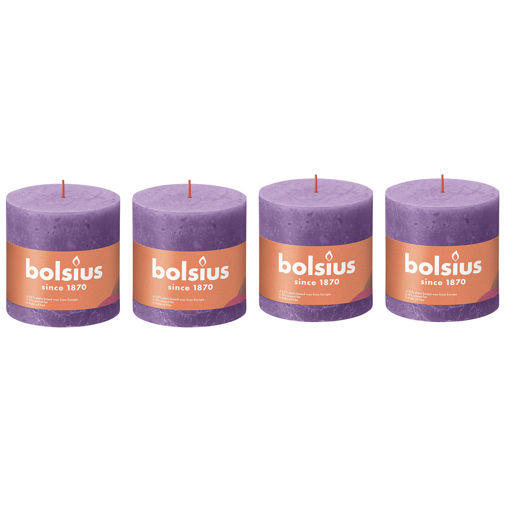 Set of 4 pillar candles - Height 10 cm - Diameter 10 cm - Rustic - Flowering Violet