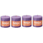 Set of 4 pillar candles - Height 10 cm - Diameter 10 cm - Rustic - Flowering Violet