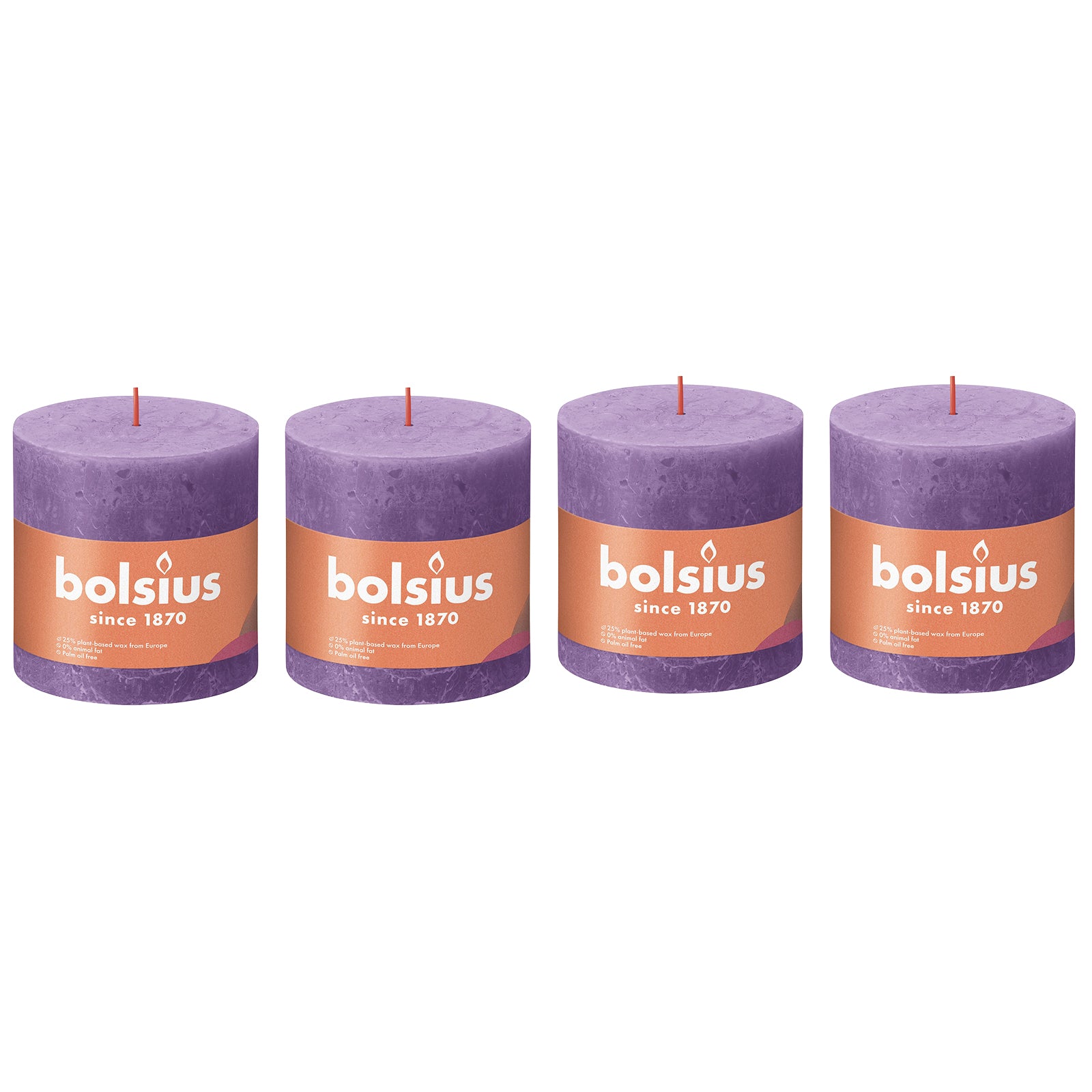 Set of 4 pillar candles - Height 10 cm - Diameter 10 cm - Rustic - Flowering Violet