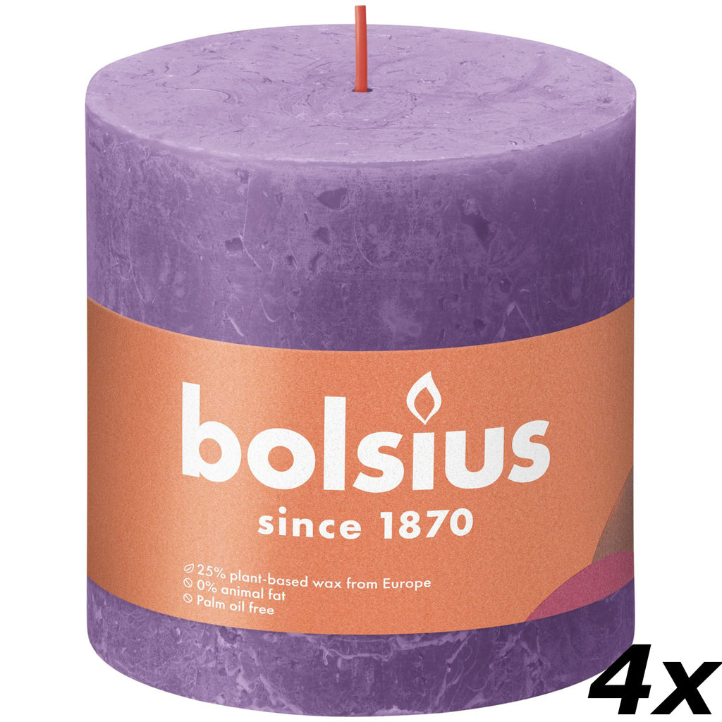 4er-Set Stumpenkerze - Höhe 10 cm - Durchmesser 10 cm - Rustik - Blühendes Veilchen