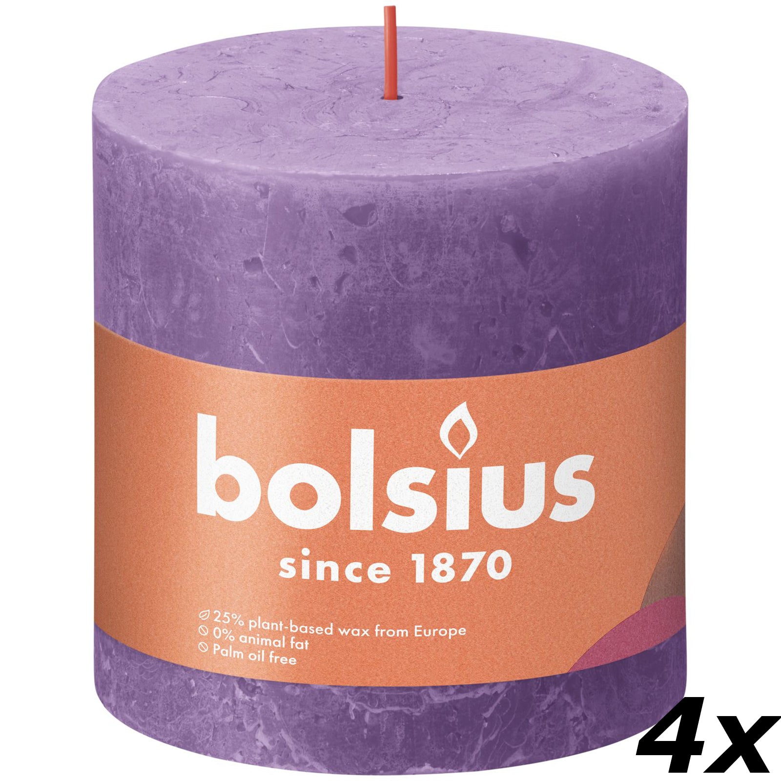 Set of 4 pillar candles - Height 10 cm - Diameter 10 cm - Rustic - Flowering Violet