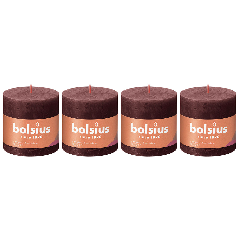 Lot de 4 bougies piliers - Hauteur 10 cm - Diamètre 10 cm - Style rustique - Rouge velours