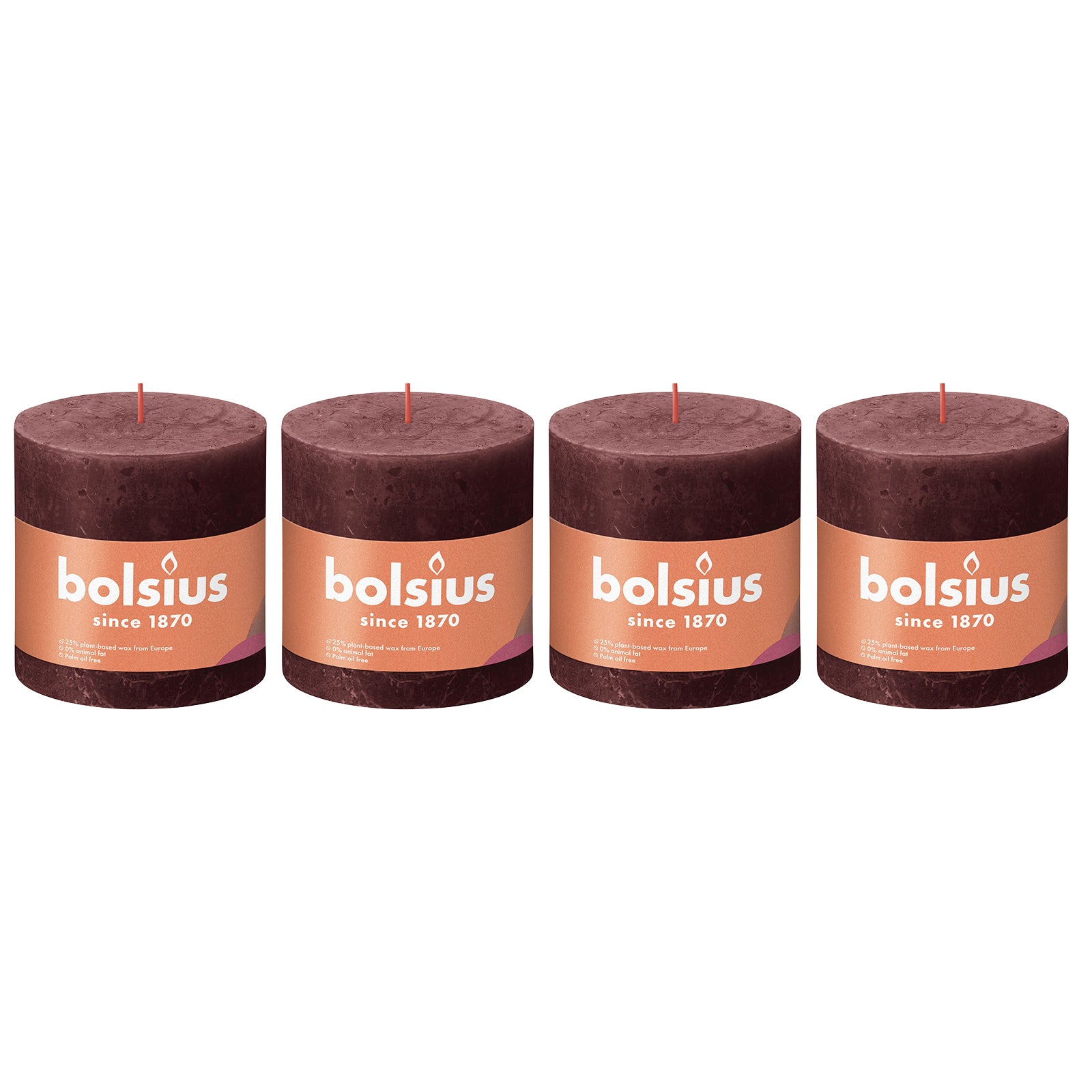 Lot de 4 bougies piliers - Hauteur 10 cm - Diamètre 10 cm - Style rustique - Rouge velours
