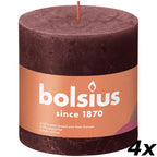 Lot de 4 bougies piliers - Hauteur 10 cm - Diamètre 10 cm - Style rustique - Rouge velours