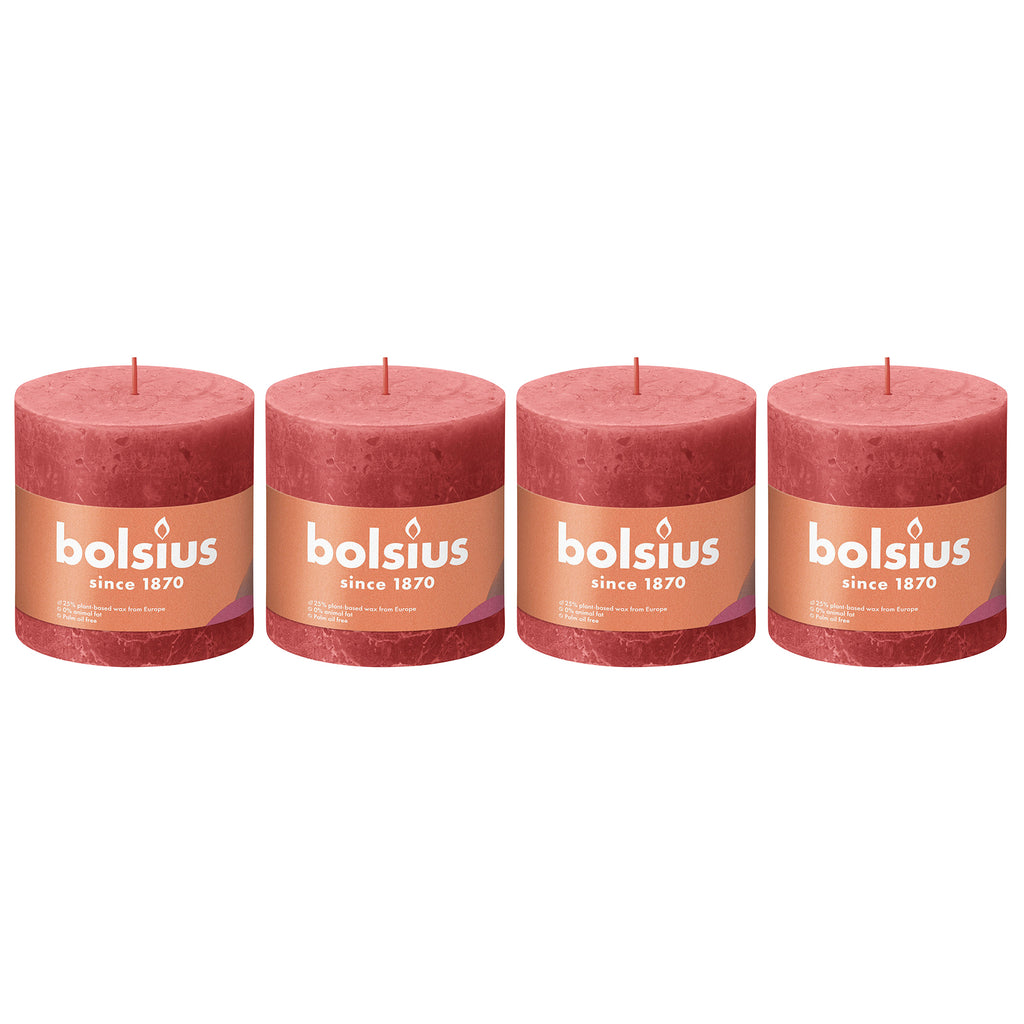 4er-Set Stumpenkerze - Höhe 10 cm - Durchmesser 10 cm - Rustik - Rosa Blüte