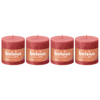 4er-Set Stumpenkerze - Höhe 10 cm - Durchmesser 10 cm - Rustik - Rosa Blüte