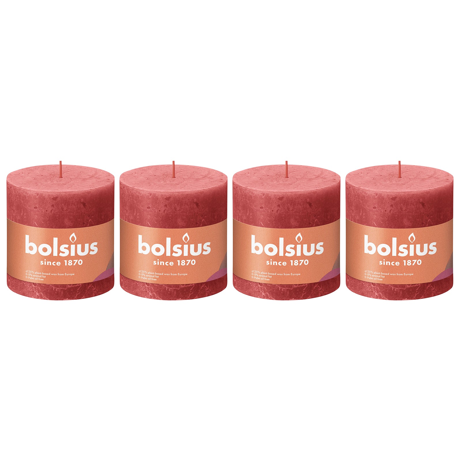 4er-Set Stumpenkerze - Höhe 10 cm - Durchmesser 10 cm - Rustik - Rosa Blüte