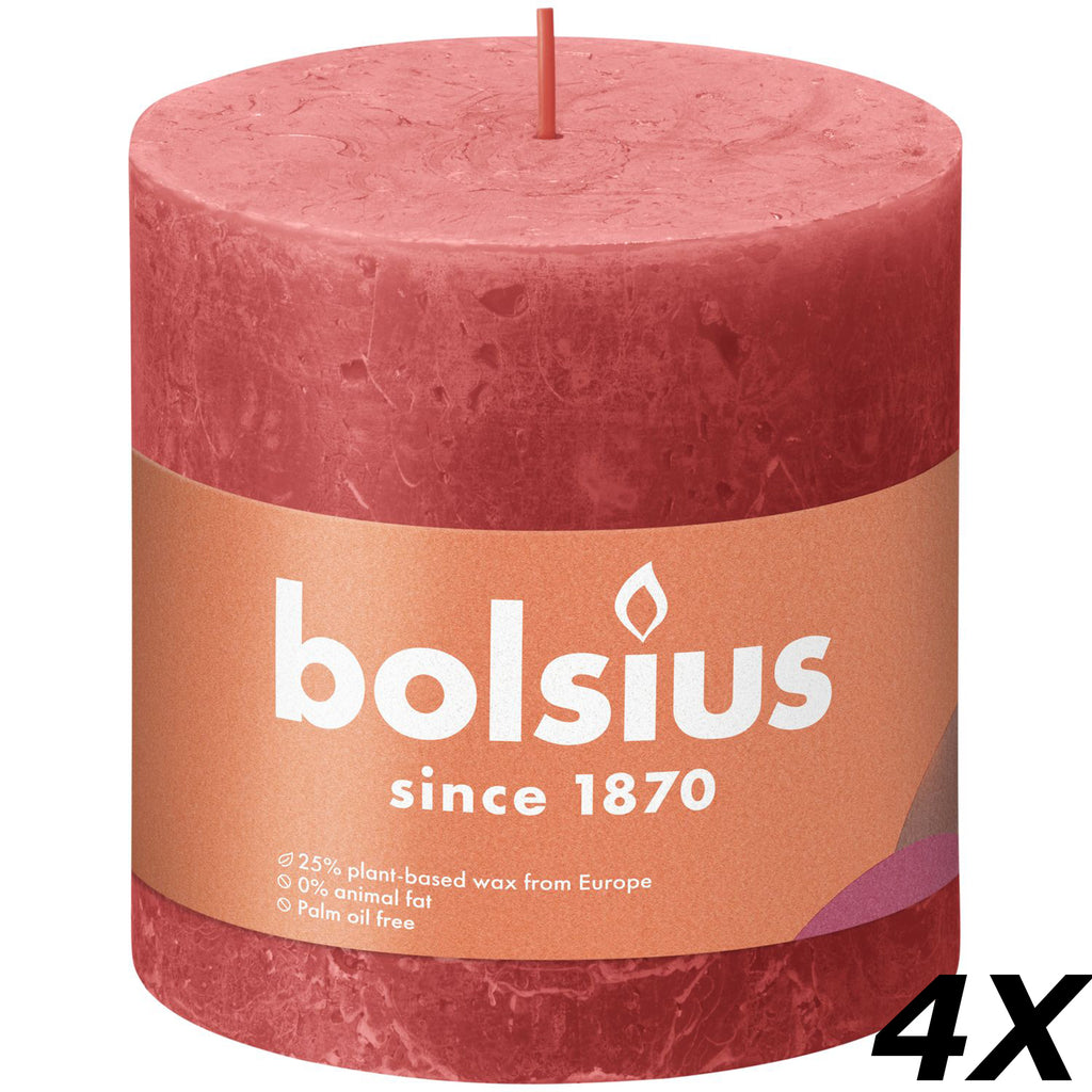 4er-Set Stumpenkerze - Höhe 10 cm - Durchmesser 10 cm - Rustik - Rosa Blüte