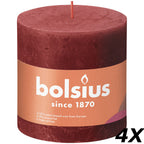 4er-Set Stumpenkerze - Höhe 10 cm - Durchmesser 10 cm - Rustik - Zartes Rot