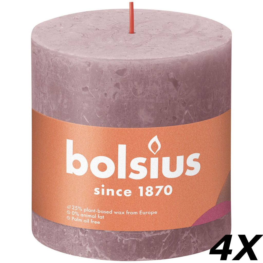 4er-Set Stumpenkerze - Höhe 10 cm - Durchmesser 10 cm - Rustik - Eschenrose