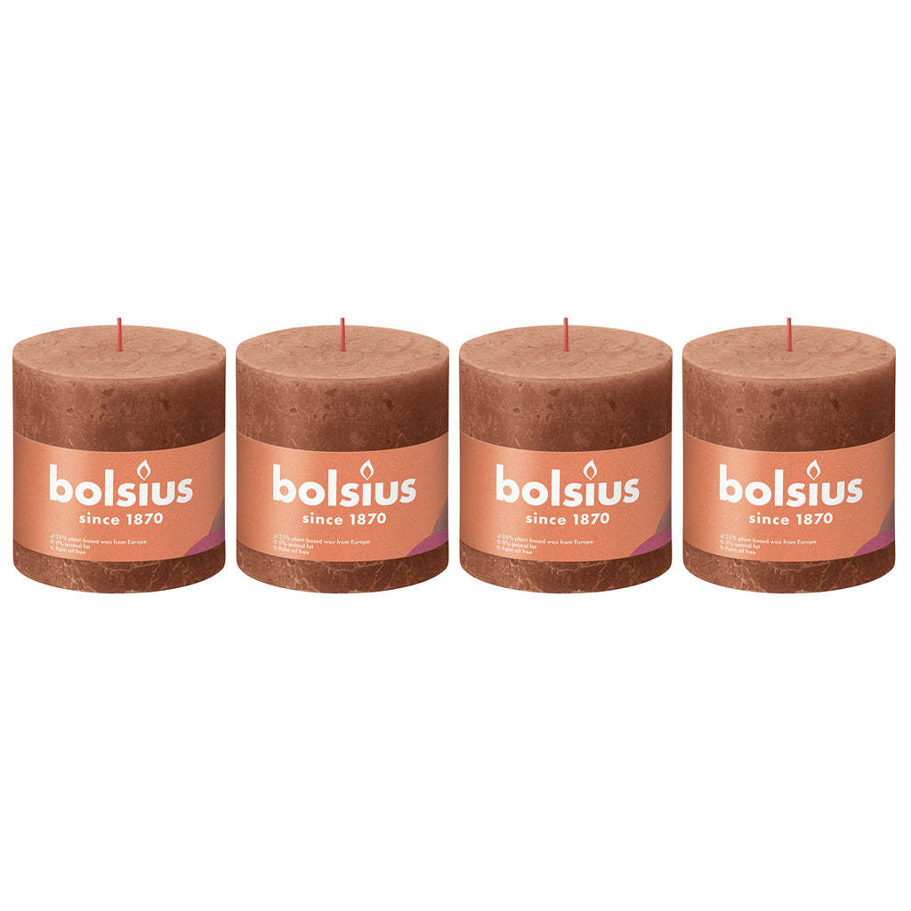 4er-Set Stumpenkerze - Höhe 10 cm - Durchmesser 10 cm - Rustik - Rostiges Rosa