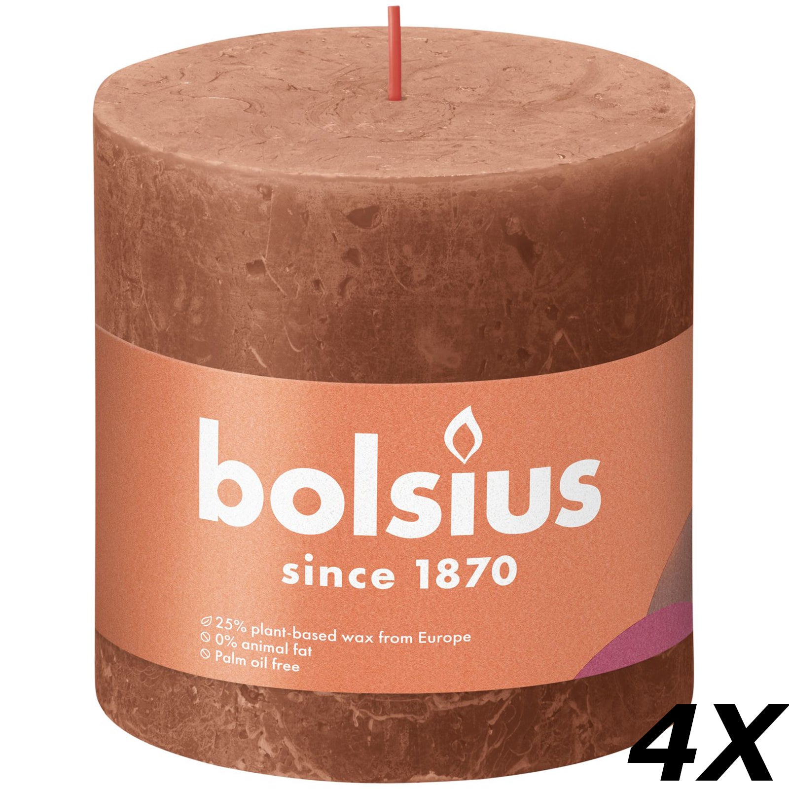 4er-Set Stumpenkerze - Höhe 10 cm - Durchmesser 10 cm - Rustik - Rostiges Rosa