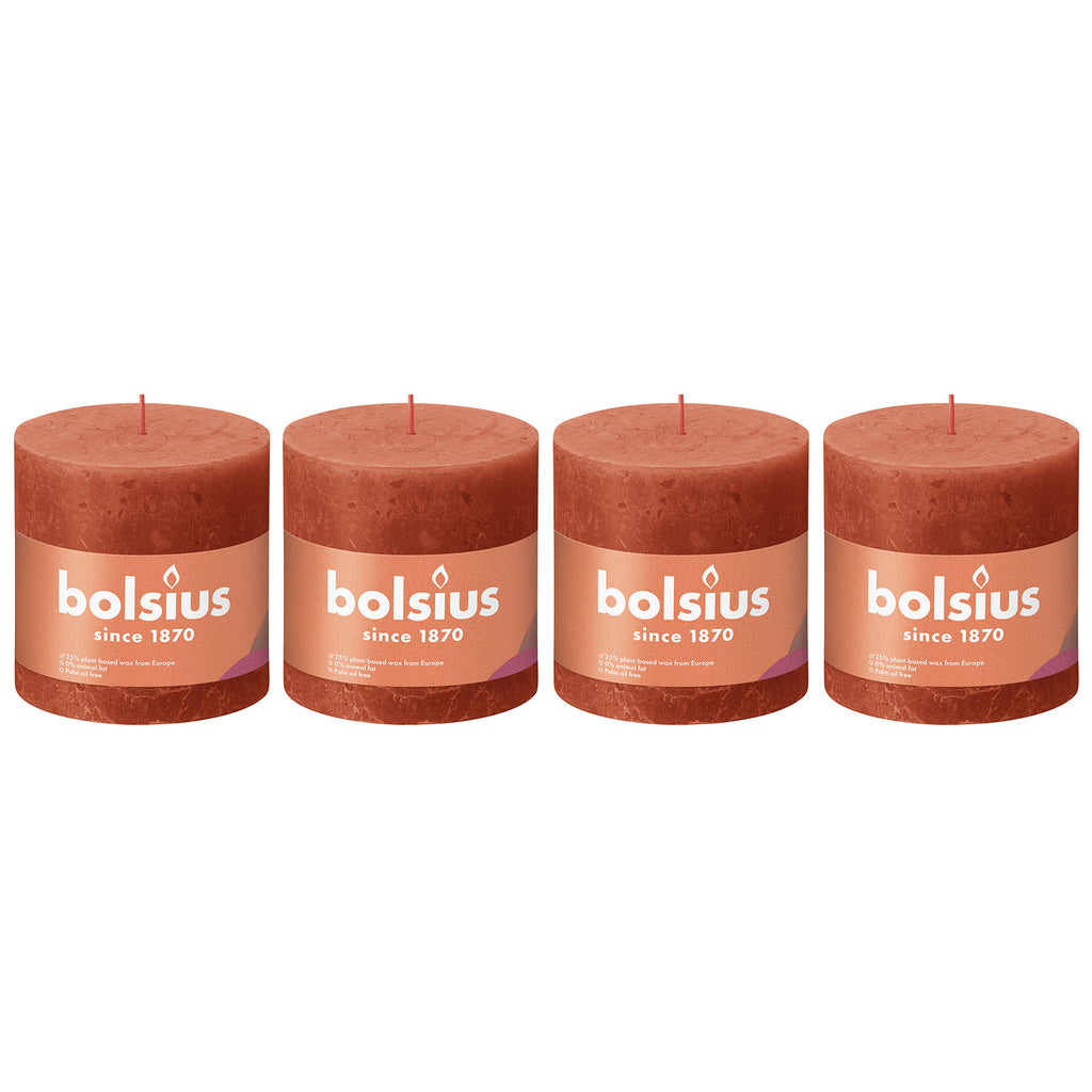 4er-Set Stumpenkerze - Höhe 10 cm - Durchmesser 10 cm - Rustik - Herbstliches Orange