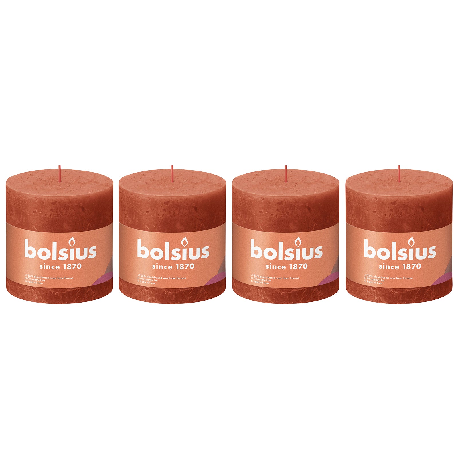 4er-Set Stumpenkerze - Höhe 10 cm - Durchmesser 10 cm - Rustik - Herbstliches Orange