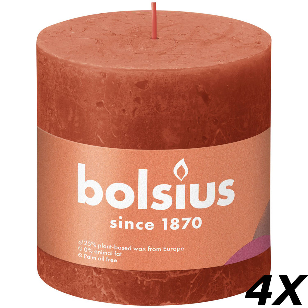 4er-Set Stumpenkerze - Höhe 10 cm - Durchmesser 10 cm - Rustik - Herbstliches Orange