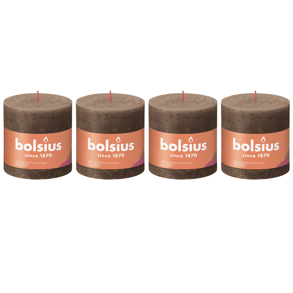 Set of 4 pillar candles - Height 10 cm - Diameter 10 cm - Rustic - Suede Brown