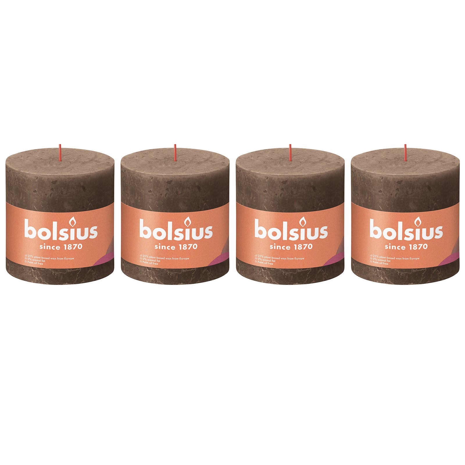 Set of 4 pillar candles - Height 10 cm - Diameter 10 cm - Rustic - Suede Brown