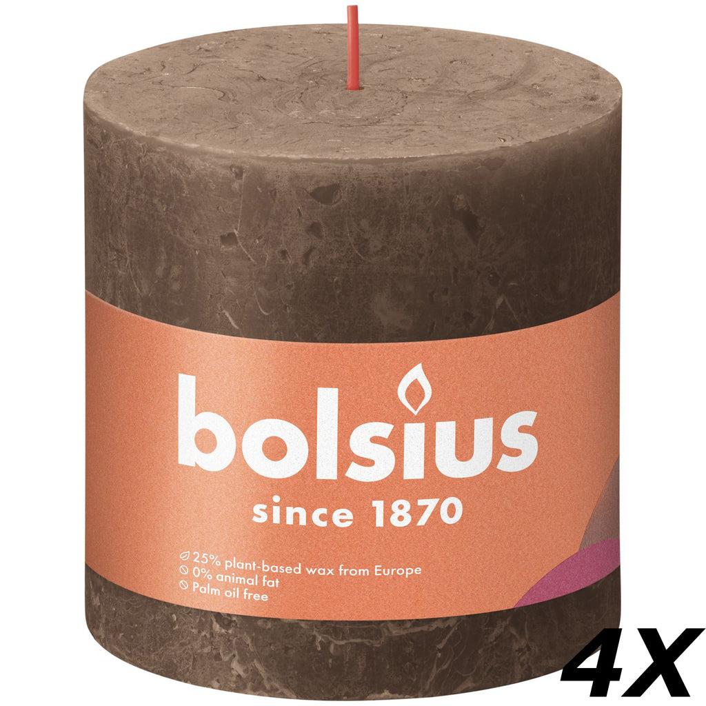 Set of 4 pillar candles - Height 10 cm - Diameter 10 cm - Rustic - Suede Brown