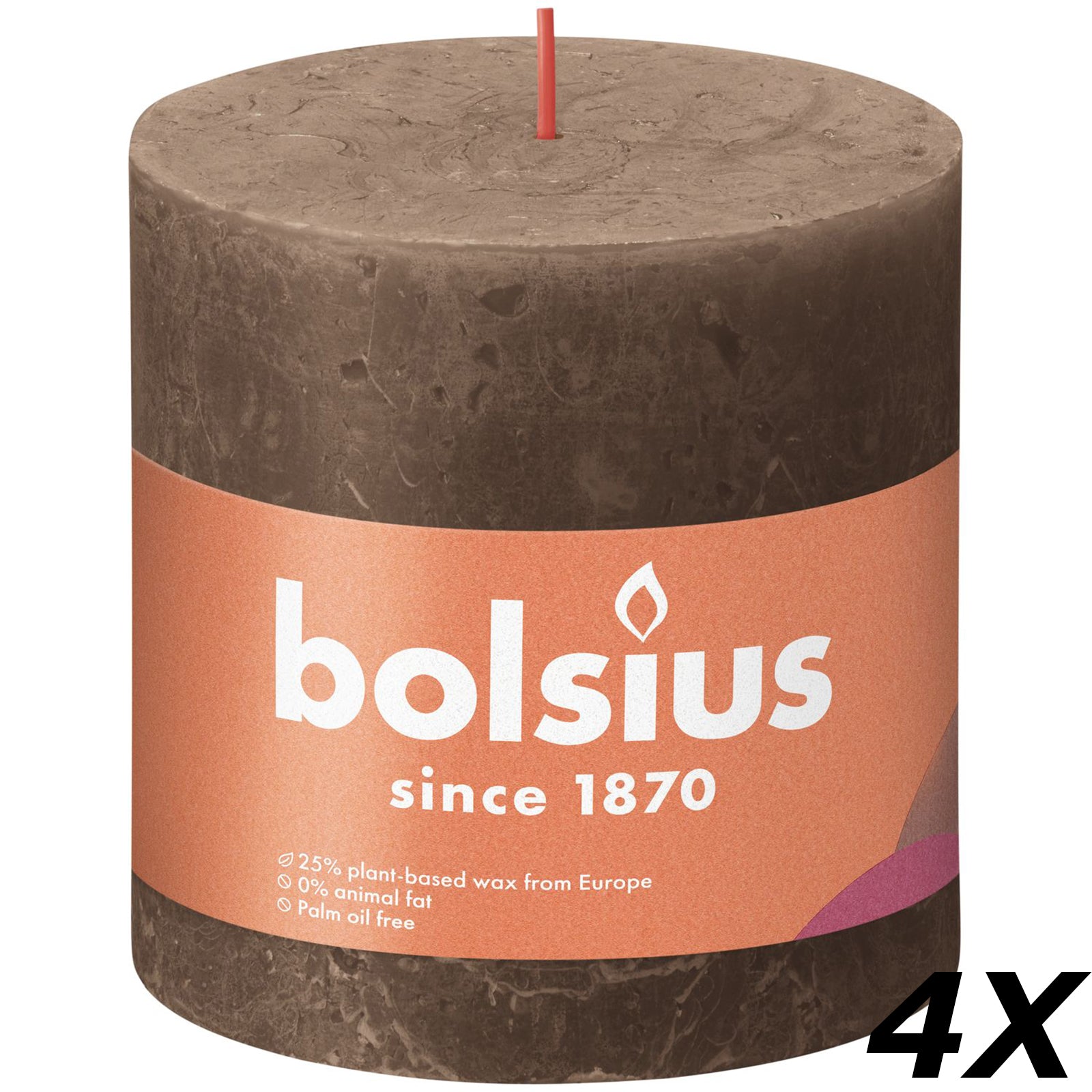 Set of 4 pillar candles - Height 10 cm - Diameter 10 cm - Rustic - Suede Brown