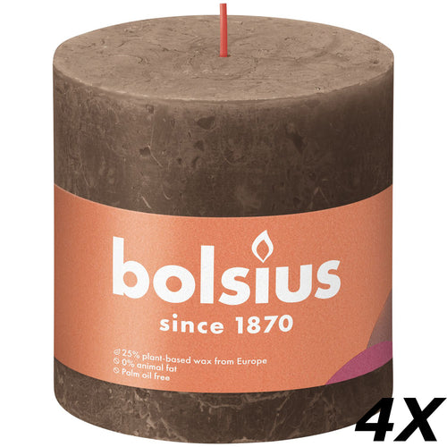 Lot de 4 bougies piliers - Hauteur 10 cm - Diamètre 10 cm - Style rustique - Marron daim