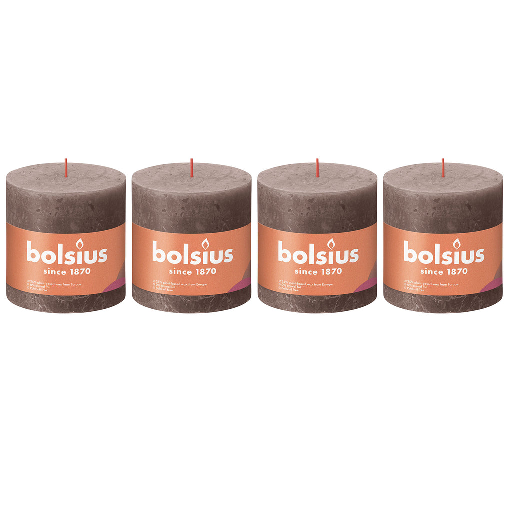 Lot de 4 bougies piliers - Hauteur 10 cm - Diamètre 10 cm - Style rustique - Taupe rustique