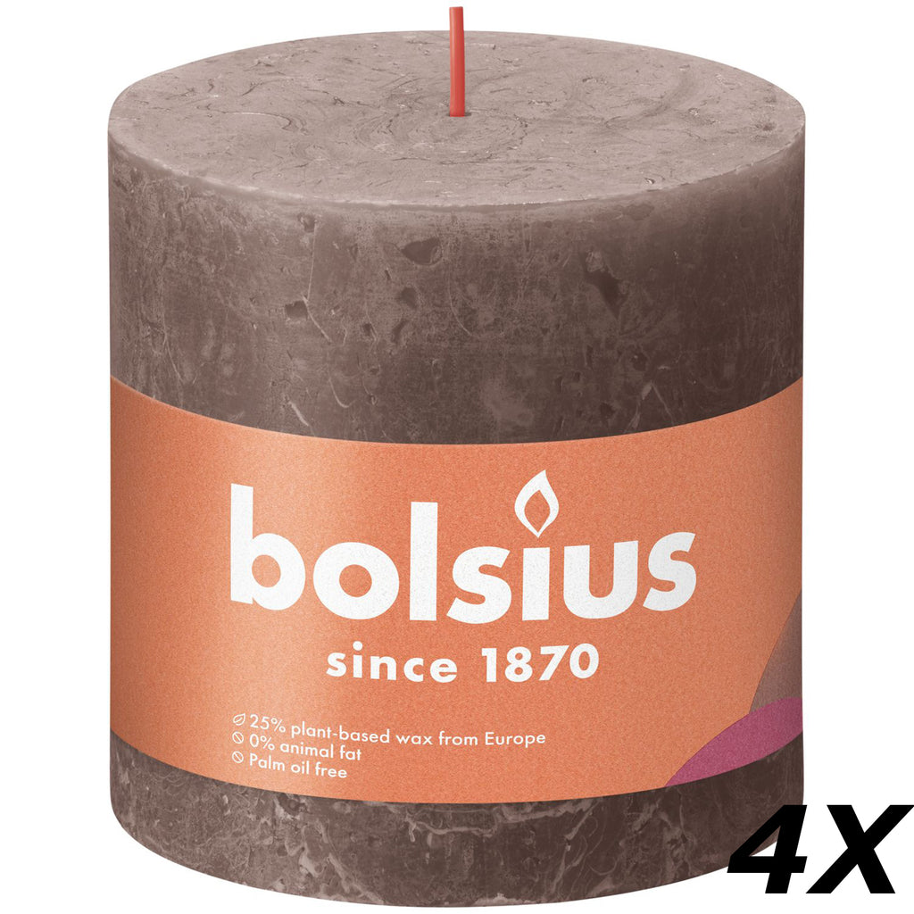 4er-Set Stumpenkerze - Höhe 10 cm - Durchmesser 10 cm - Rustik - Rustikales Taupe