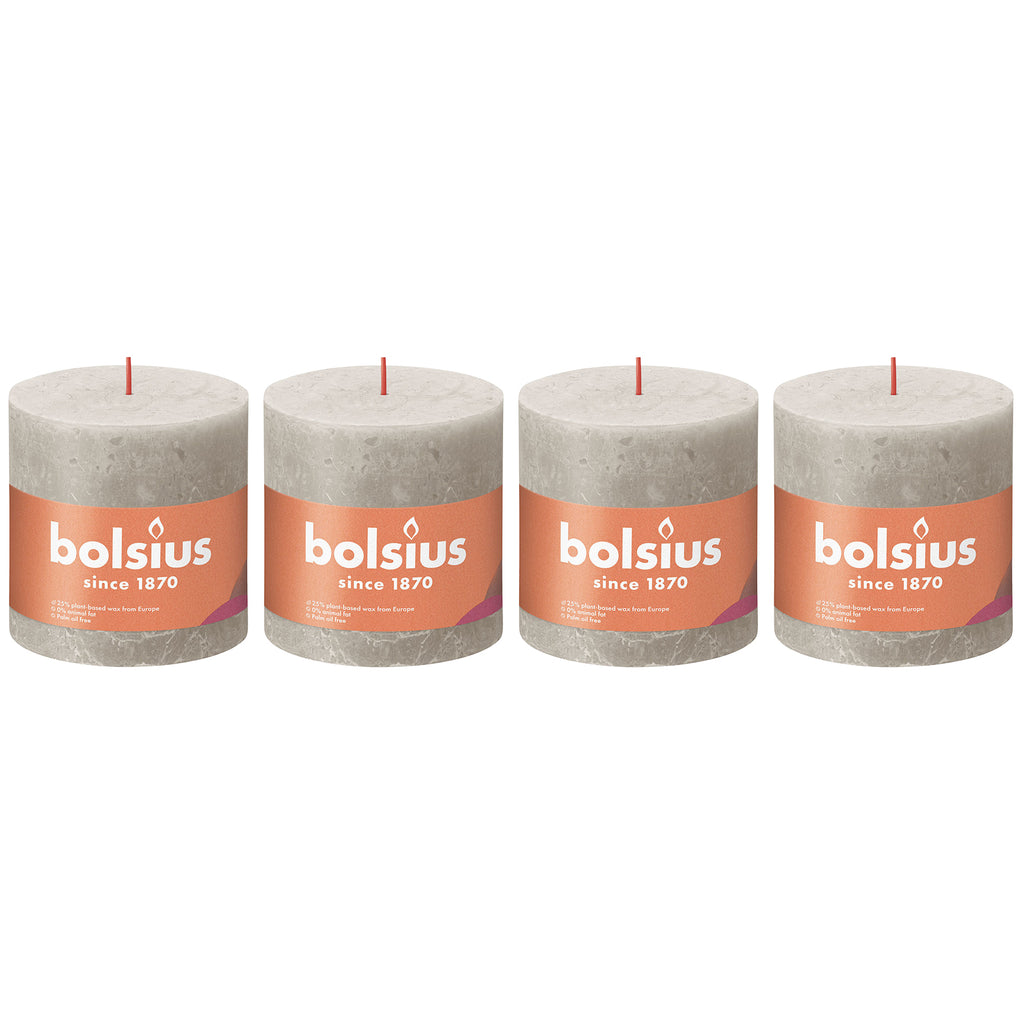 Lot de 4 bougies piliers - Hauteur 10 cm - Diamètre 10 cm - Style rustique - Gris sable