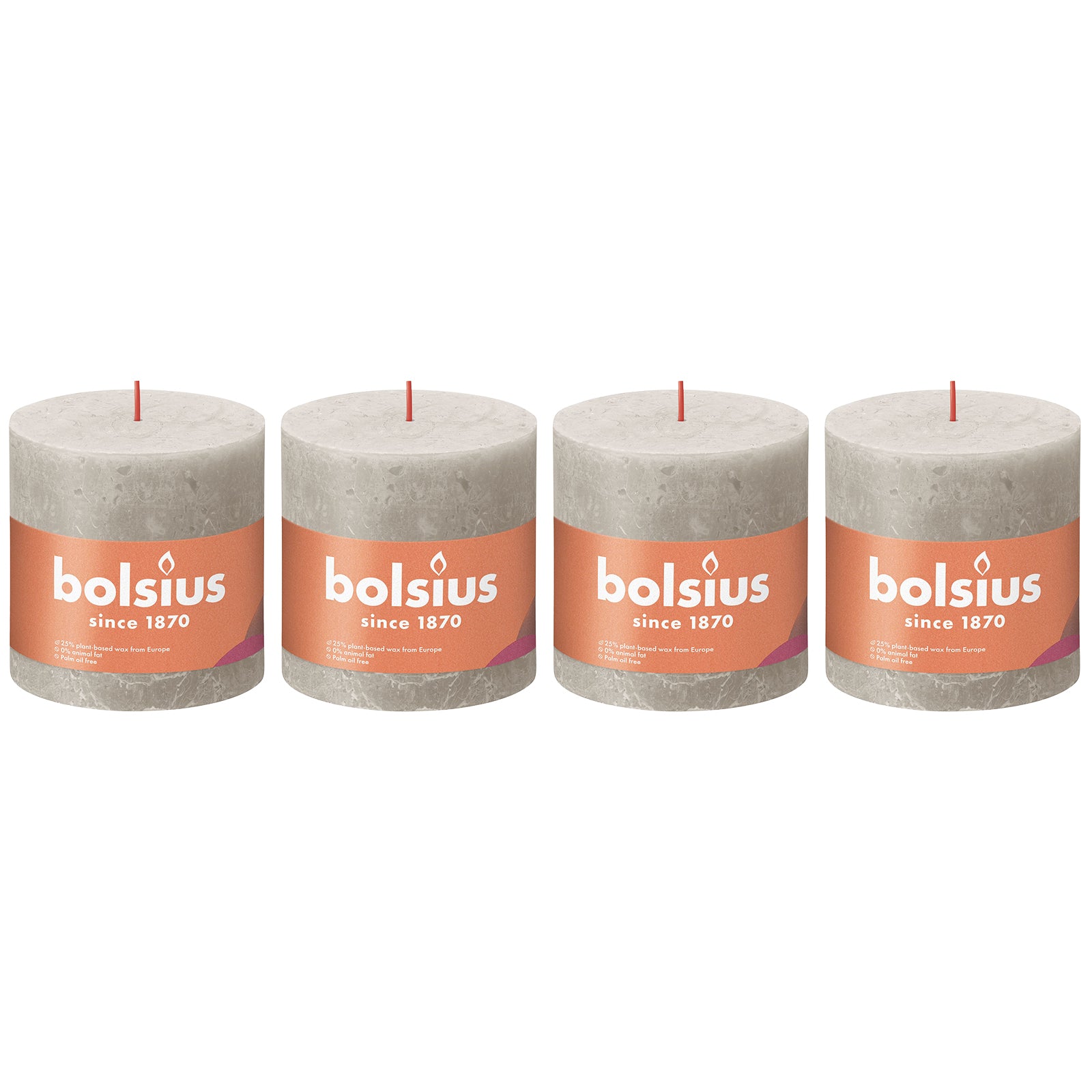 Lot de 4 bougies piliers - Hauteur 10 cm - Diamètre 10 cm - Style rustique - Gris sable