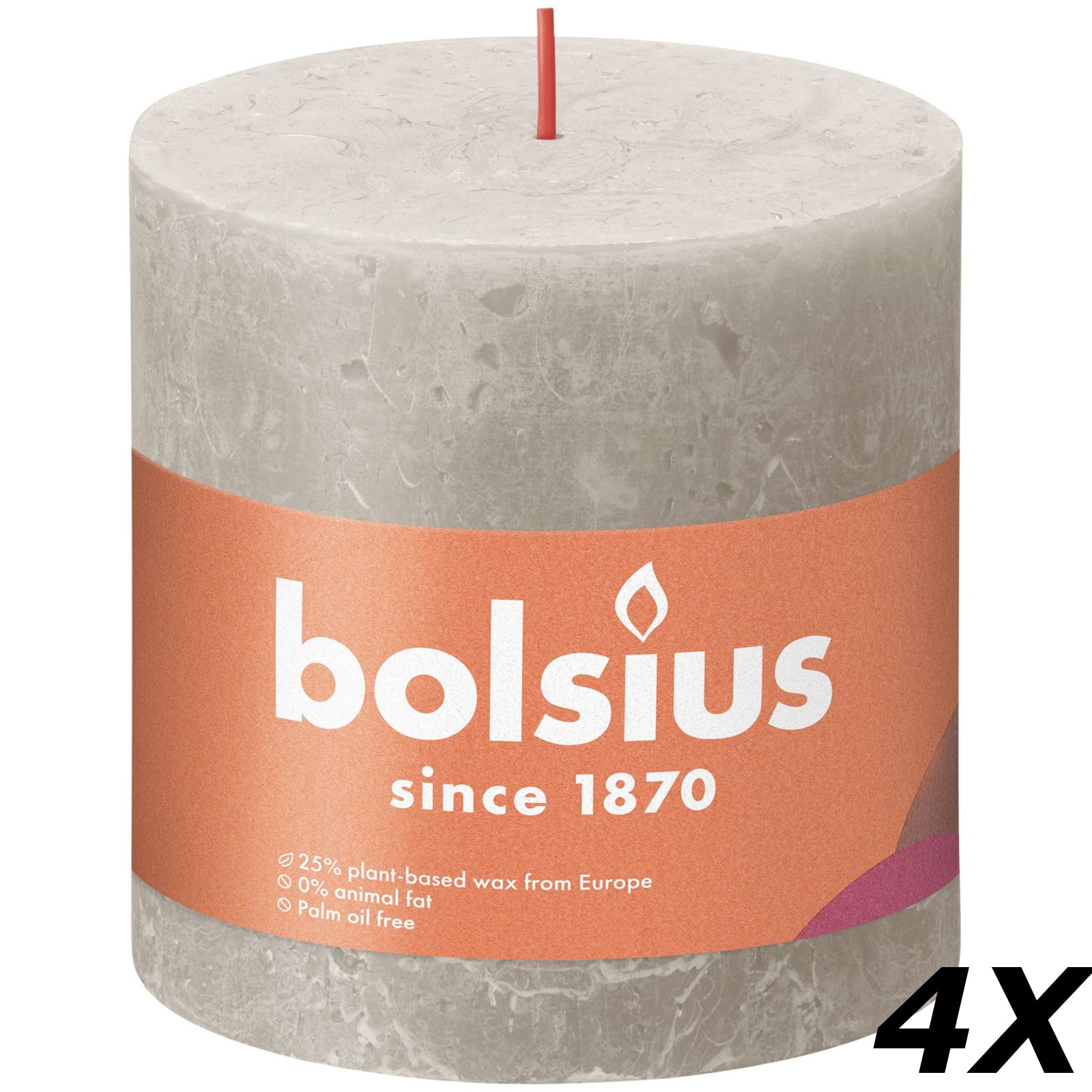 Lot de 4 bougies piliers - Hauteur 10 cm - Diamètre 10 cm - Style rustique - Gris sable