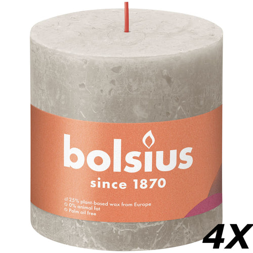 Lot de 4 bougies piliers - Hauteur 10 cm - Diamètre 10 cm - Style rustique - Gris sable