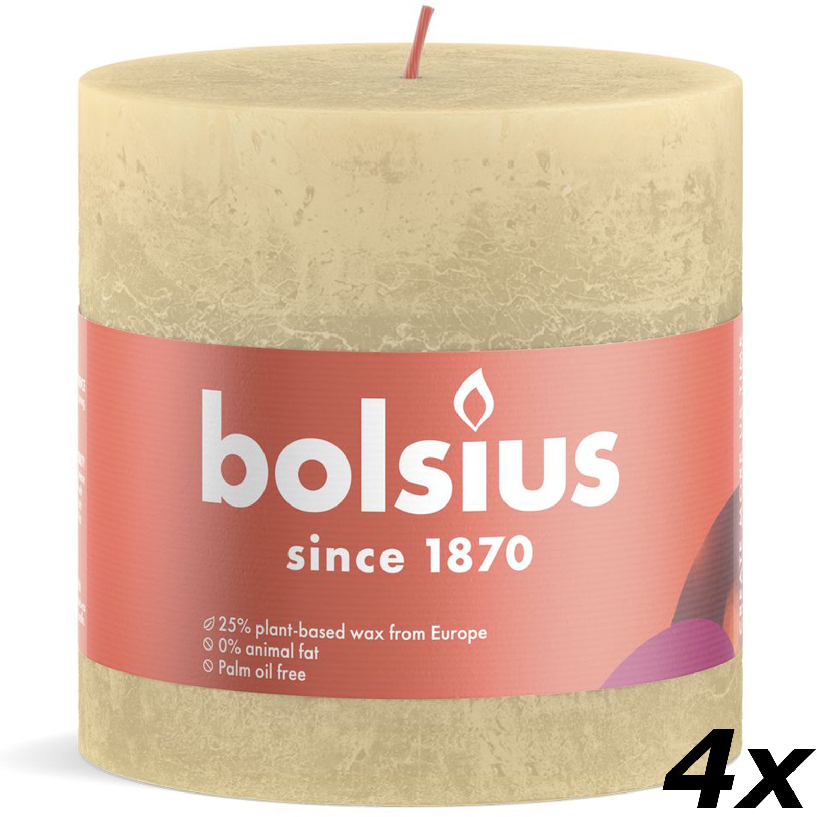 4er-Set Stumpenkerze - Höhe 10 cm - Durchmesser 10 cm - Rustik - Haferbeige